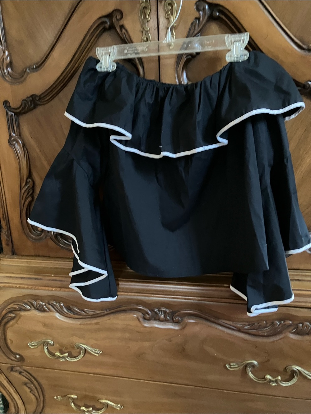 Zara Black Off-Shoulder Ruffle Top with White Trim